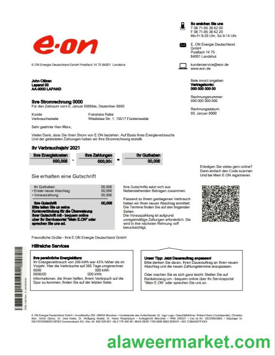 Germany E.ON Energie electricity utility bill